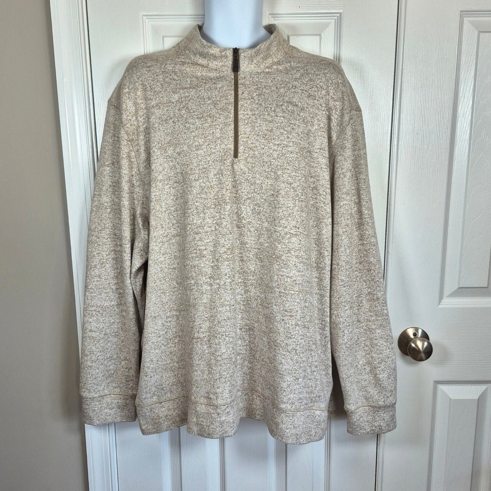 Greg‎ Norman tan beige quarter zip mock neck pullover sweater men's XXL